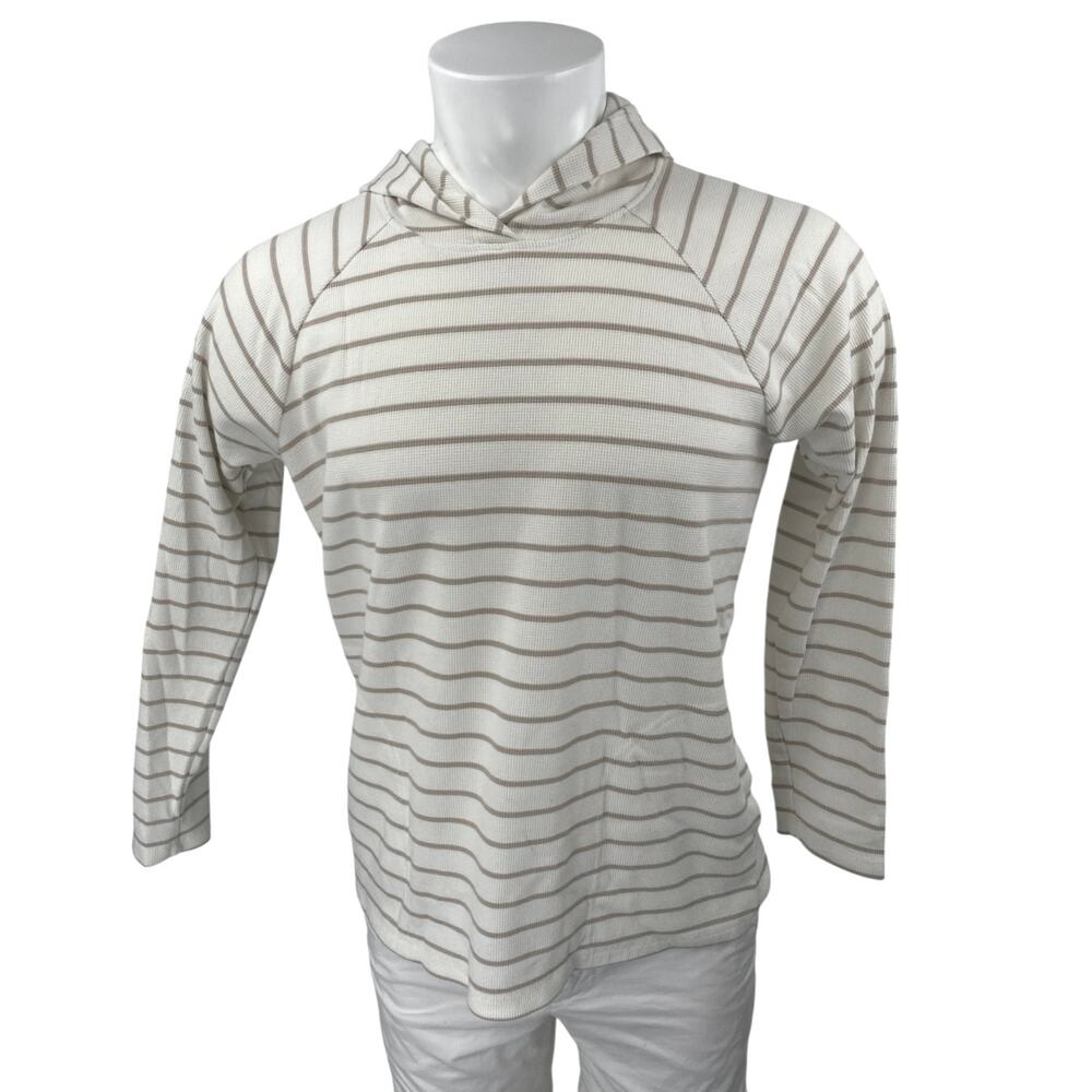 Max & Mia Men's Cream Striped Waffle Knit Long Sleeve Hooded Hoodie Sweatshirt M